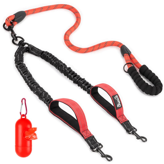 Double Dog Leash No Tangle - 360° Swivel Reflective Splitter Lead for 2 Large Dogs (25-150Lbs)
