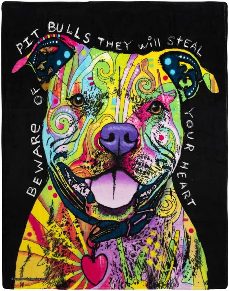 50 X 60 Inch Pitbull Fleece Blanket Throw with Dean Russo Dog Art - Soft and Colorful Pitbull Blankets for Adults, Kids, Bed Couch Sofa Travel - Thoughtful Gift for Dog Lovers