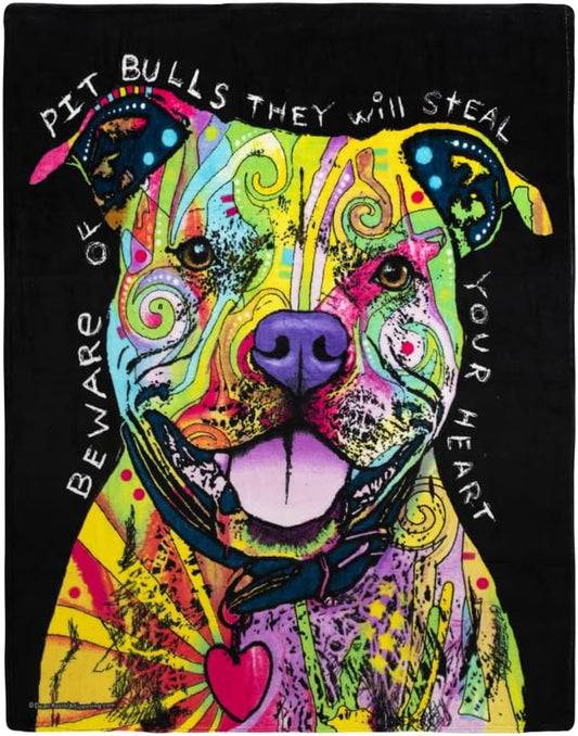 50 X 60 Inch Pitbull Fleece Blanket Throw with Dean Russo Dog Art - Soft and Colorful Pitbull Blankets for Adults, Kids, Bed Couch Sofa Travel - Thoughtful Gift for Dog Lovers