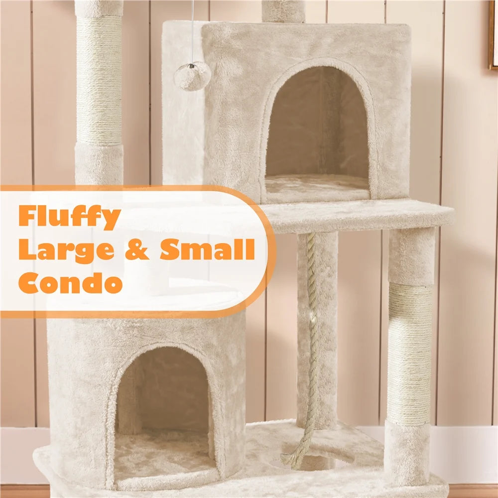 70.5" H Multi Level Cat Tree with 2 Condos & 2 Foam-Padded Perches, Beige