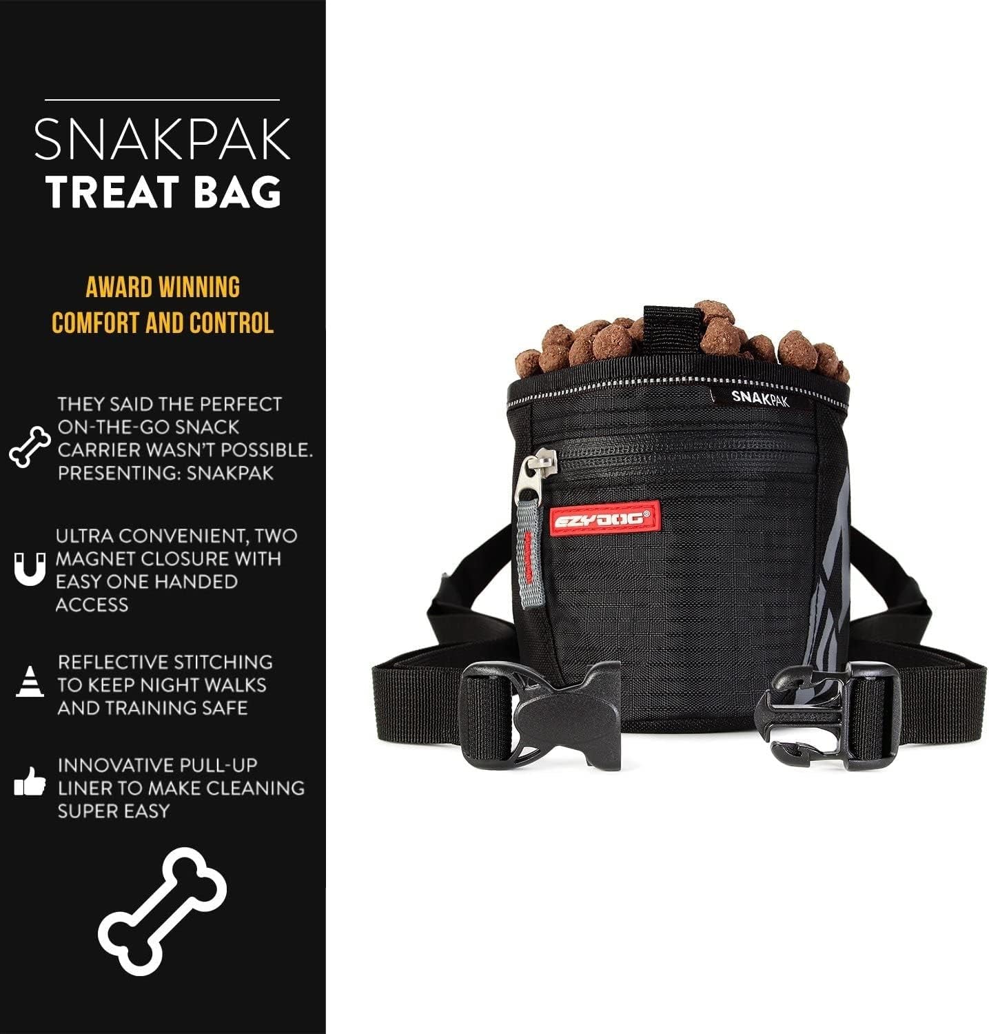 Snakpak Wearable Dog Treat Bag Training Pouch with Magnetic Closure, Zipper Pocket, and Belt (Orange)