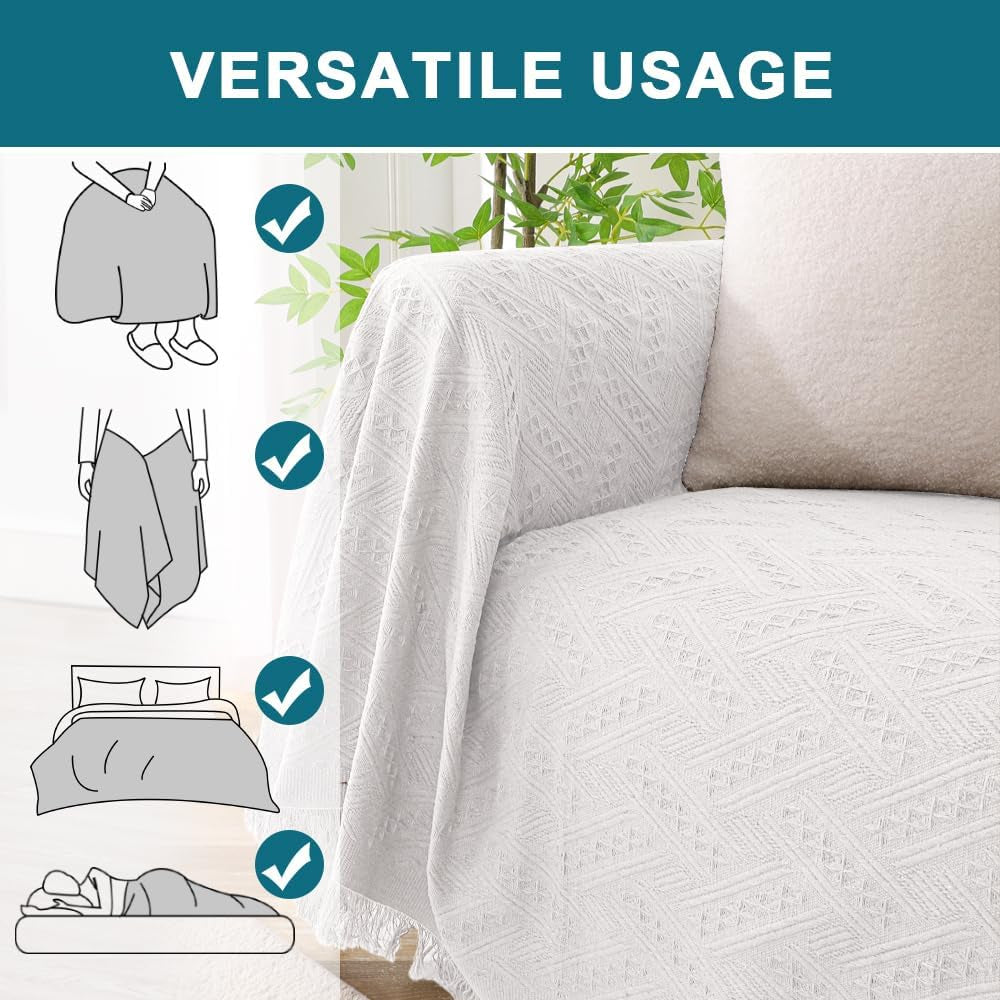 Couch Cover Sofa Covers Washable Couch Covers for 3 Cushion Sectional Couch Slipcover Furniture Cover for Pets Feature Geometrical Jacquard Fabric (91"X 134",Xx-Large,White)