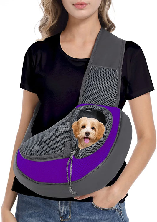 Pet Puppy Dog Cat Carrier Sling Hands-Free Travel Shoulder Travel Bag Backpack, Size Small, Purple