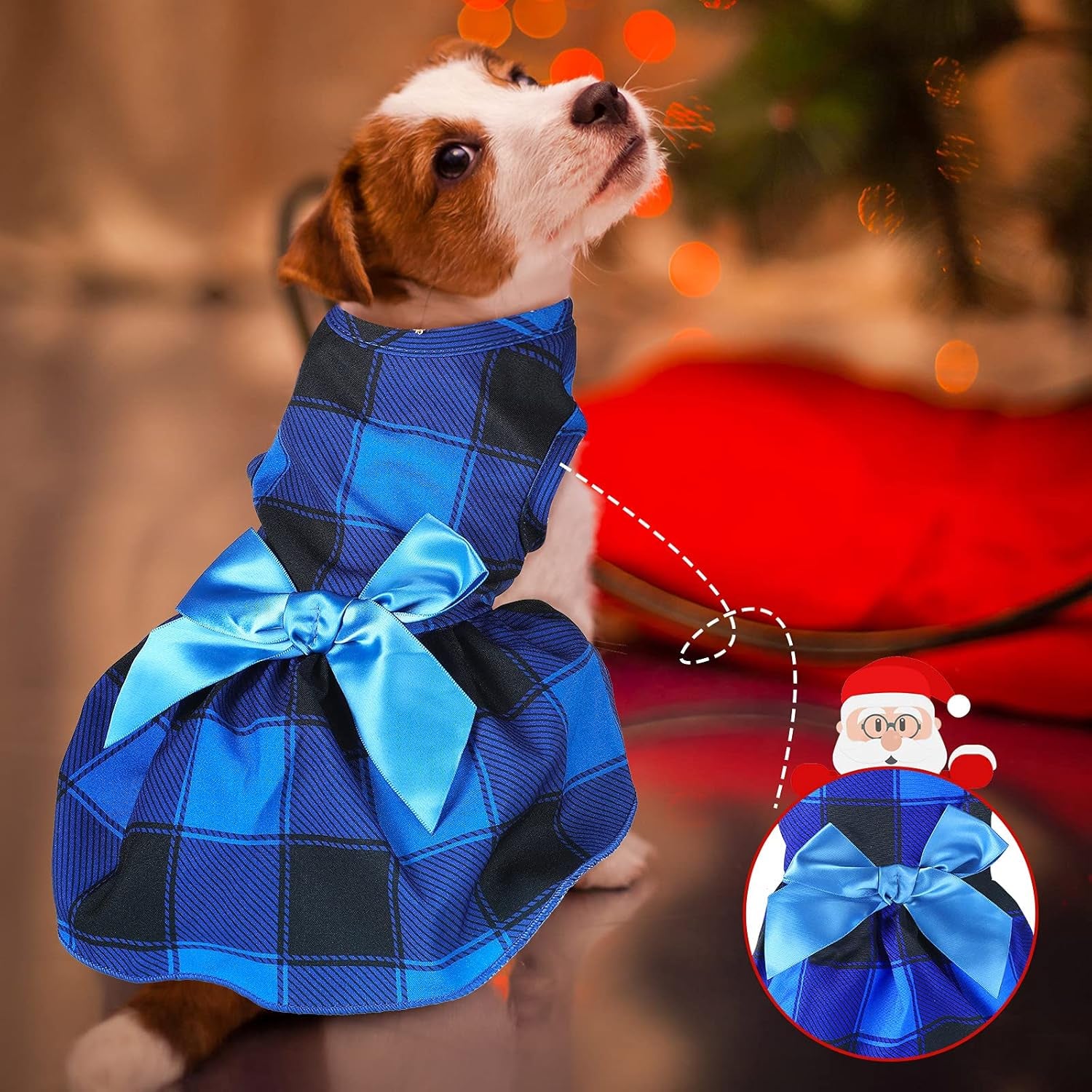 3 Pieces Christmas Plaid Dog Dresses with Bowknot Buffalo Plaid Puppy Dress Pet Dogs Girls Princess Outfit Check Dog Skirt Holiday Costume Apparel Clothes for Small Dogs(S (3-5Lbs))