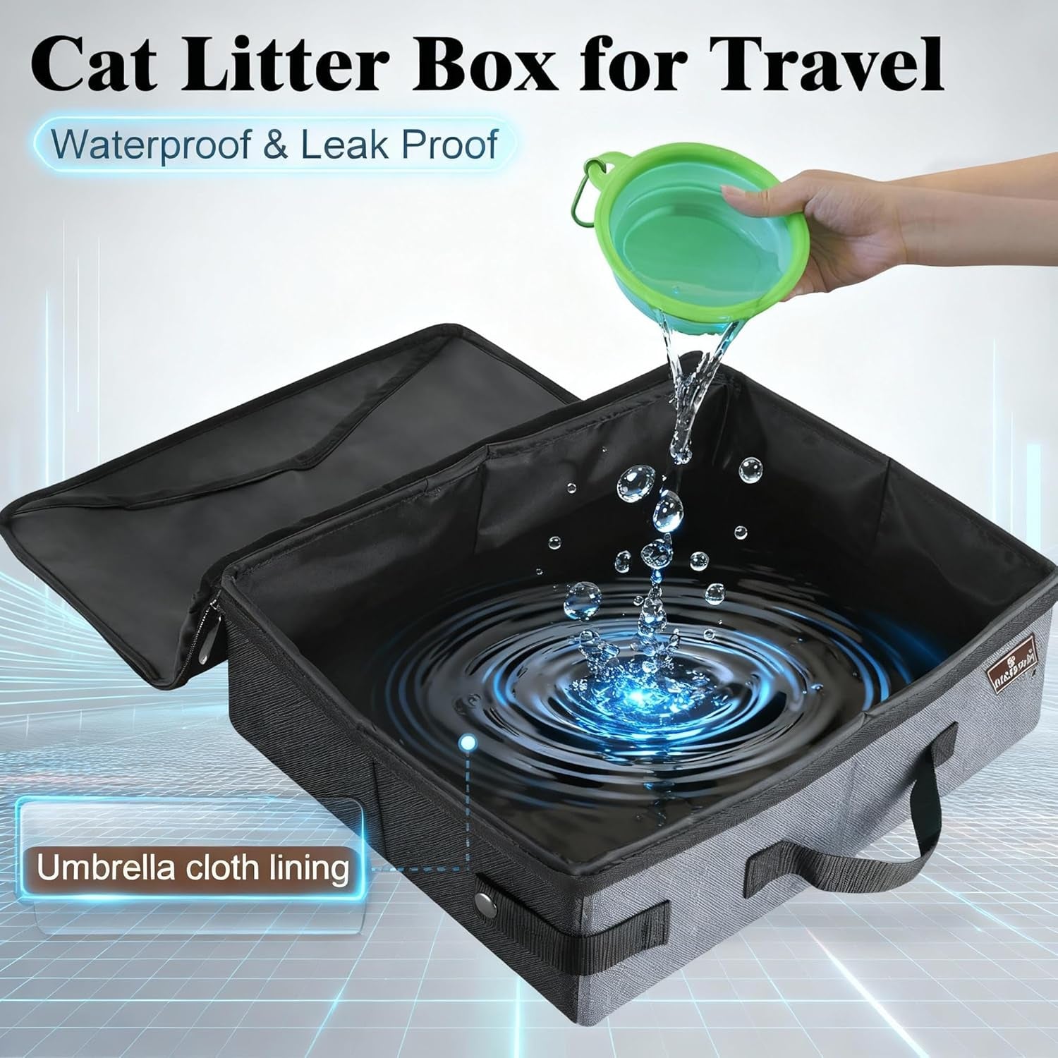Portable Litter Box for Cats, Cat Travel Litter Box with Lid and Handle Standard Portable Collapsible Litter Carrier for Cat (M,Black/Gray)