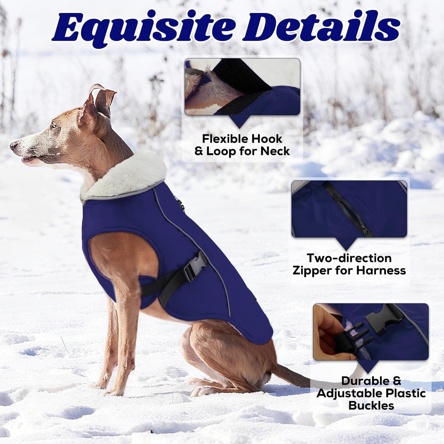Dog Cold Weather Coats, Fleece Lining Small/Medium/Large Dog Jacket for Winter, Warm Waterproof Pet Winter Clothes for Large Dogs, Blue XL