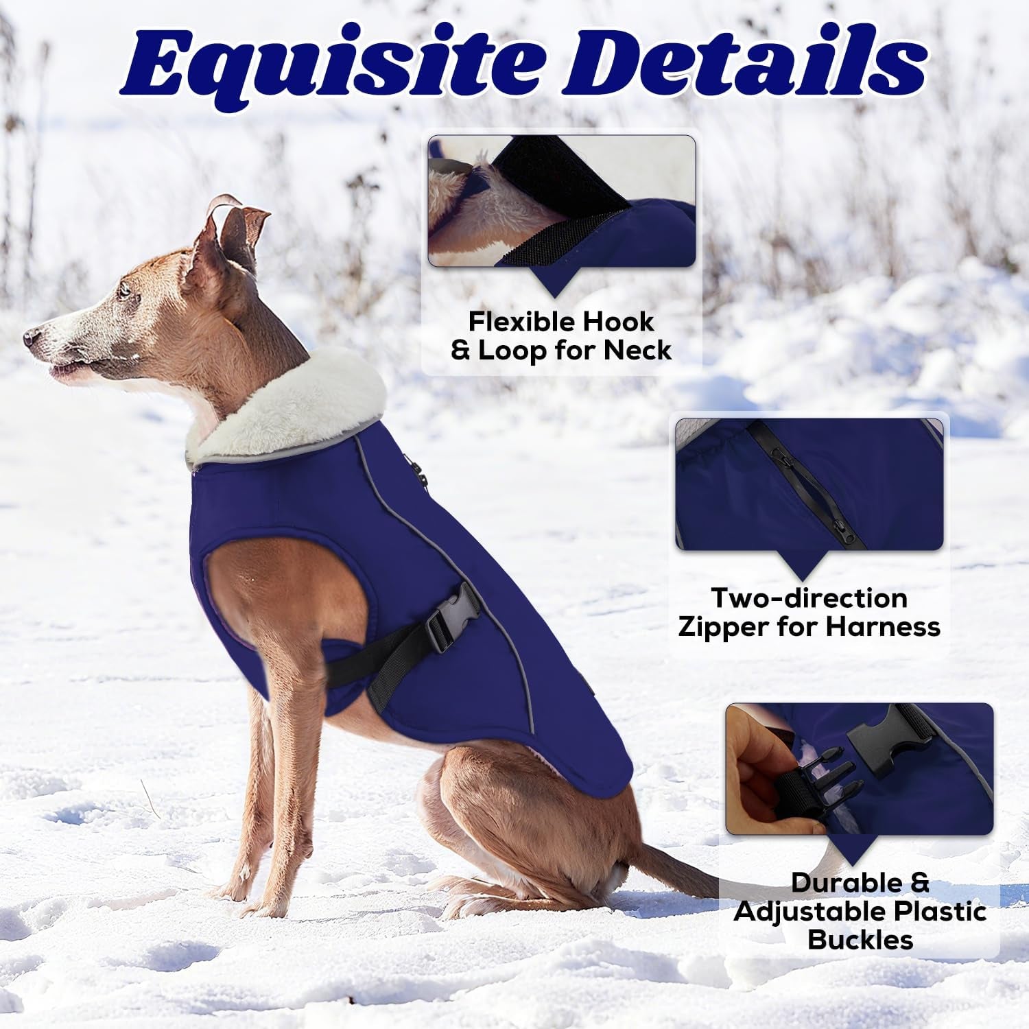 Dog Cold Weather Coats, Fleece Lining Small/Medium/Large Dog Jacket for Winter, Warm Waterproof Pet Winter Clothes for Large Dogs, Blue XL