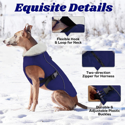 Dog Cold Weather Coats, Fleece Lining Small/Medium/Large Dog Jacket for Winter, Warm Waterproof Pet Winter Clothes for Large Dogs, Blue XL