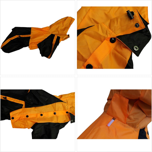 Dog Hooded Raincoat, Large Dog Rain Jacket Poncho Waterproof Clothes with Hood Breathable 4 Feet Four Legs Rain Coats for Small Medium Large Pet Dogs Orange L-M