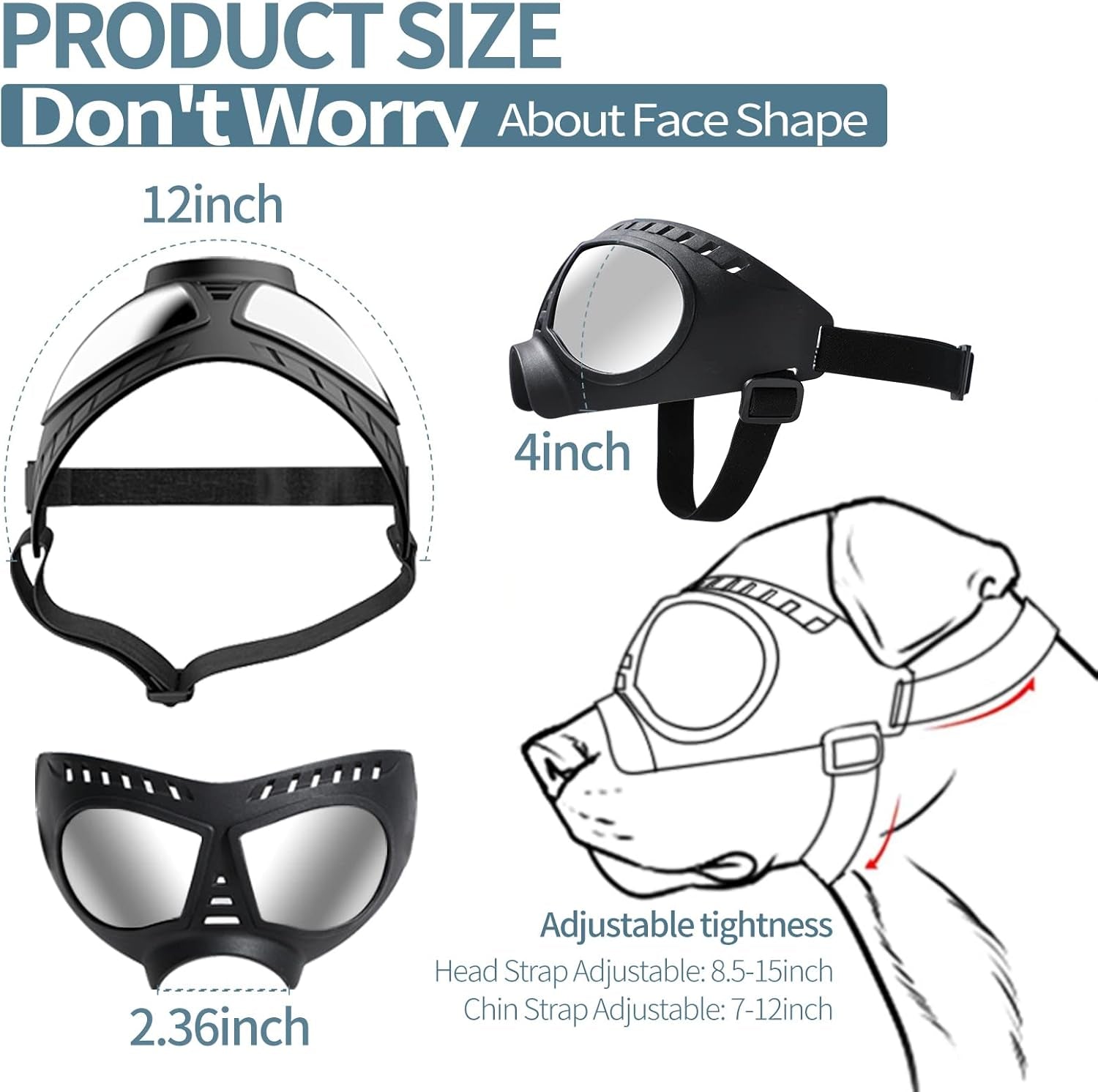 Dog Goggles Big Area Dog Sunglasses, Large Breed Windproof Snowproof Eye Protection Pet Glasses for Outdoor Driving Cycling (Large)