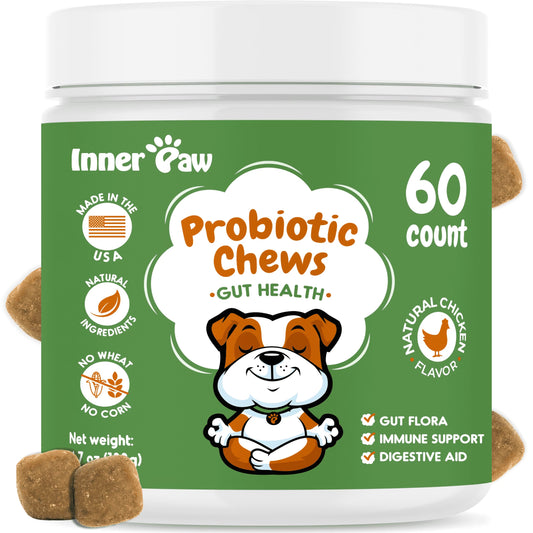 Probiotic Chews, Tasty Soft Chew Probiotics for Dogs, Chicken Flavor, 60 Count