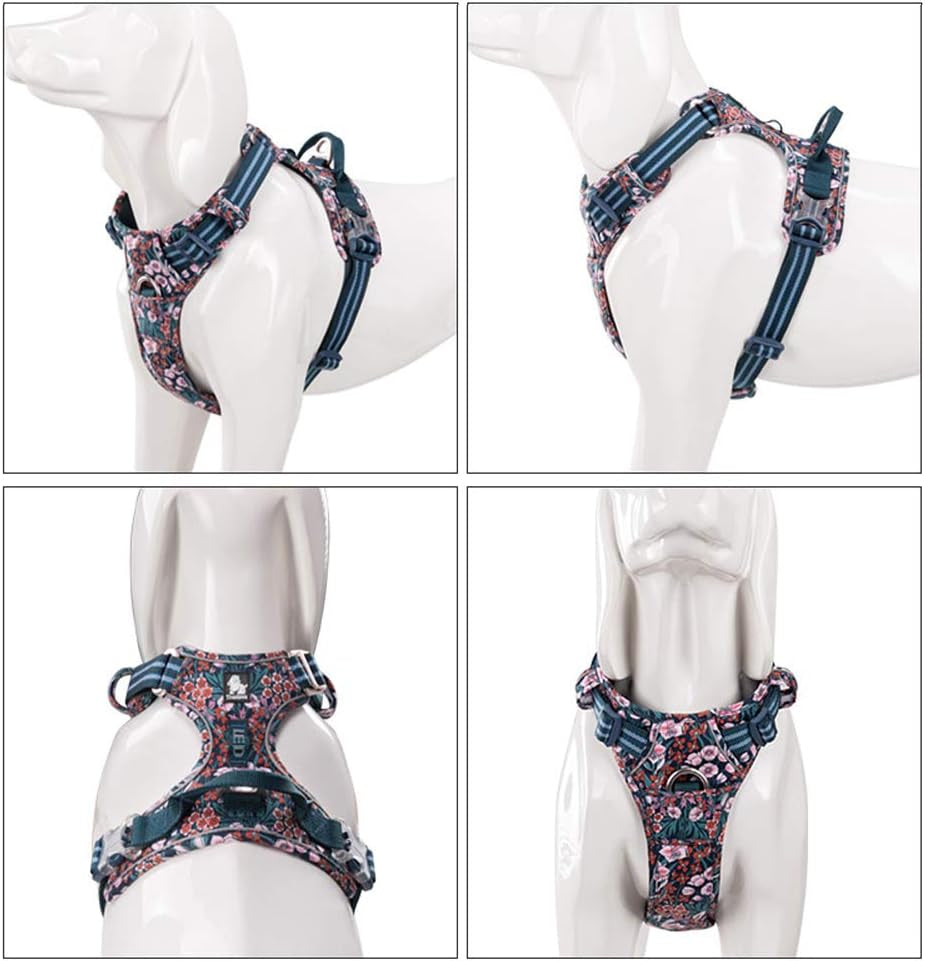® Floral No Pull Dog Harness Reflective Dog Vest Harness with Front & Back 2 Leash Clips and Easy Control Handle for Small Medium Large Dogs 3 Snap Buckles Easy to Put on & Take Off