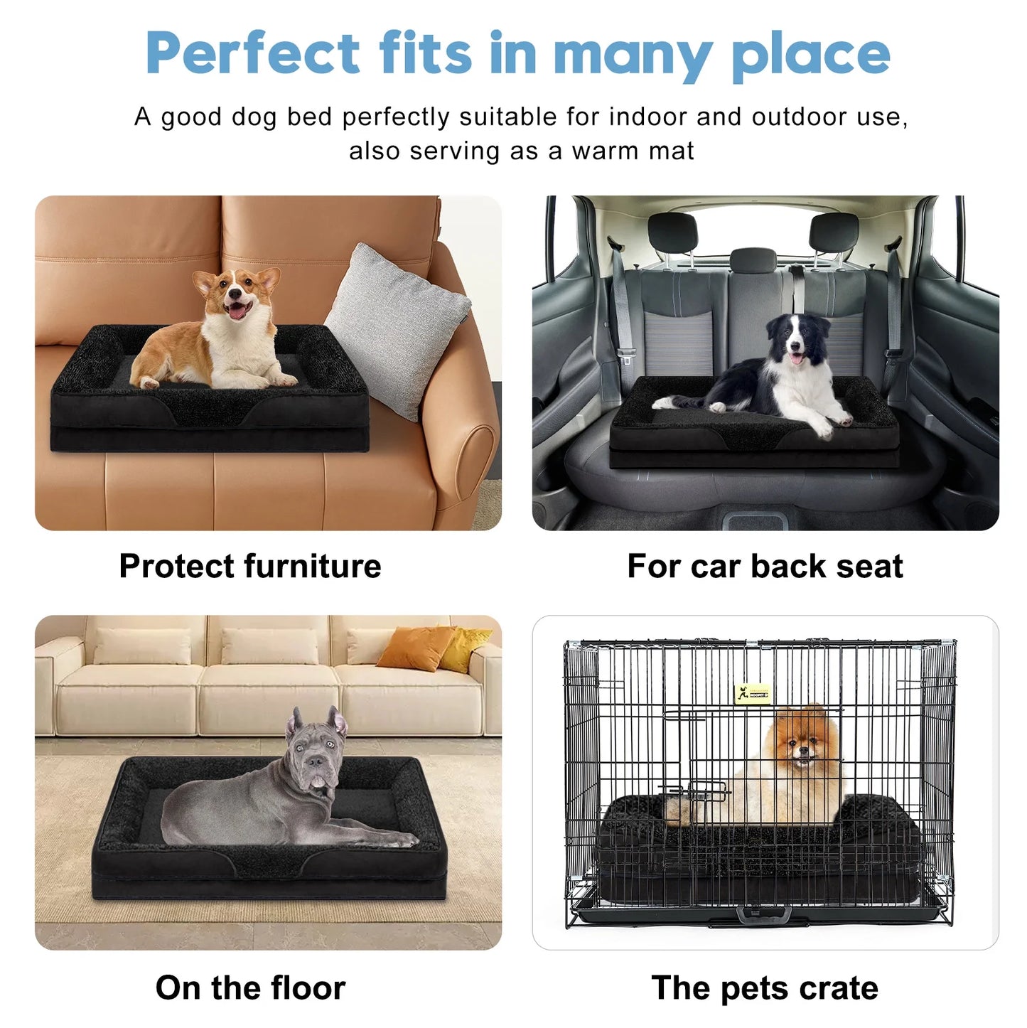 Dog Beds for Large Medium Small Dogs Orthopedic Pet Bed Sofa Supportive Egg Crate Foam Animal Couch with Removable Washable Cover Non Skid Bottom S to XL