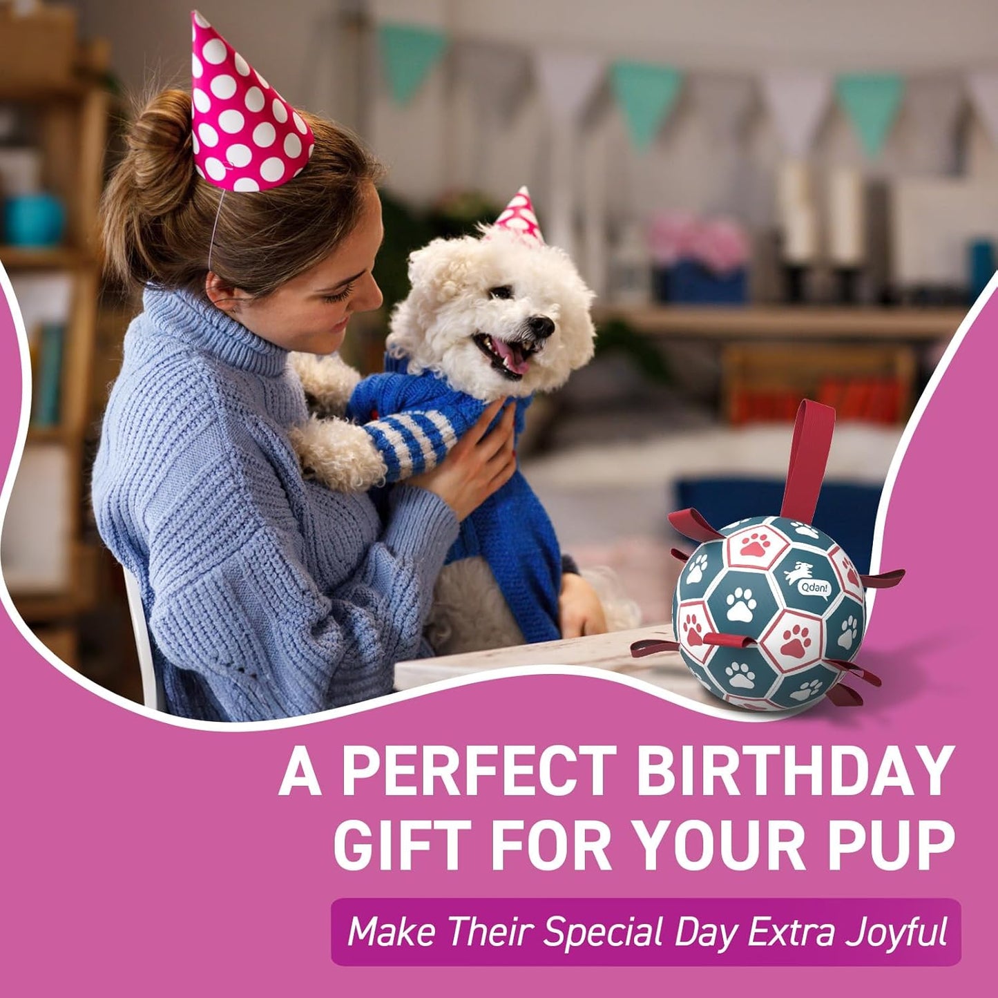 Dog Balls, World Cup Soccer Ball with Straps, Durable Herding Balls for Small Medium Pet, Puppy Birthday Gifts, Dog Water Toy, Pet Toys Puppy Ball (6 Inch)