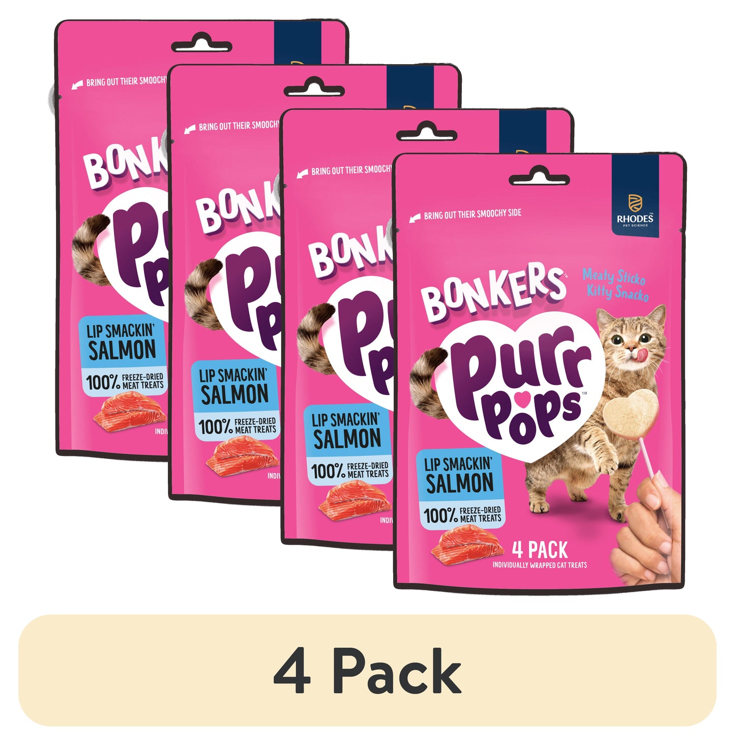 (4 Pack)  Purrpops Freeze-Dried Salmon Flavored Lollipop Treats for Cats, 4 Pack