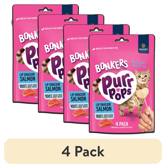 (4 Pack)  Purrpops Freeze-Dried Salmon Flavored Lollipop Treats for Cats, 4 Pack