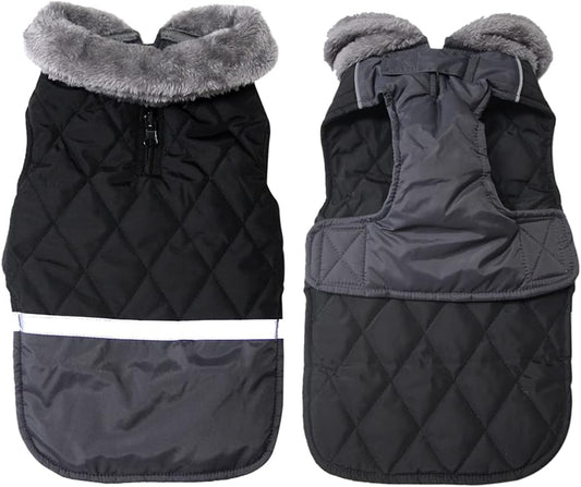 Fleece Collar Reversible Dog Coats for Small Dogs Waterproof Warm Puppy Jacket for Cold Winter,Black S