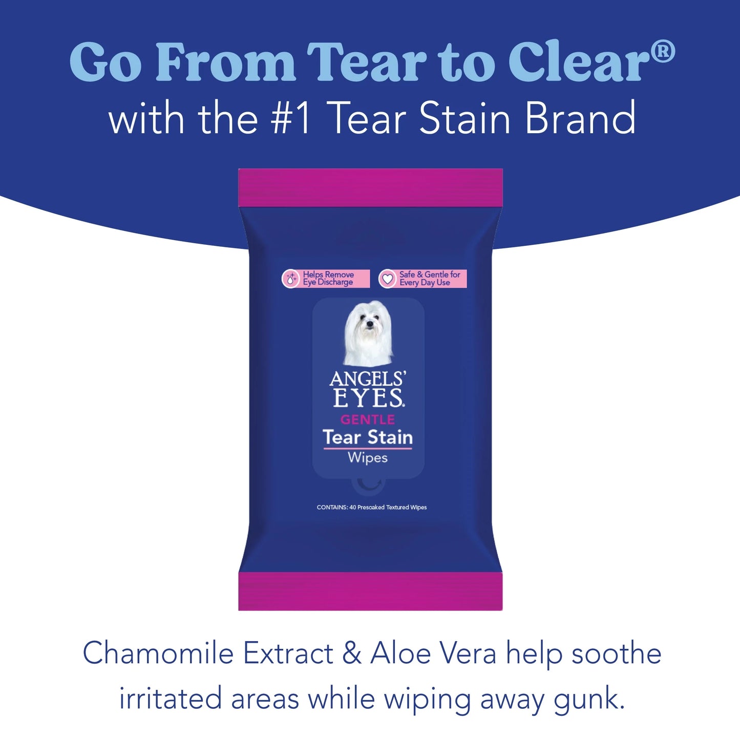 Angels’ Eyes Gentle Tear Stain Wipes for Dogs and Cats, 40 Presoaked Wipes