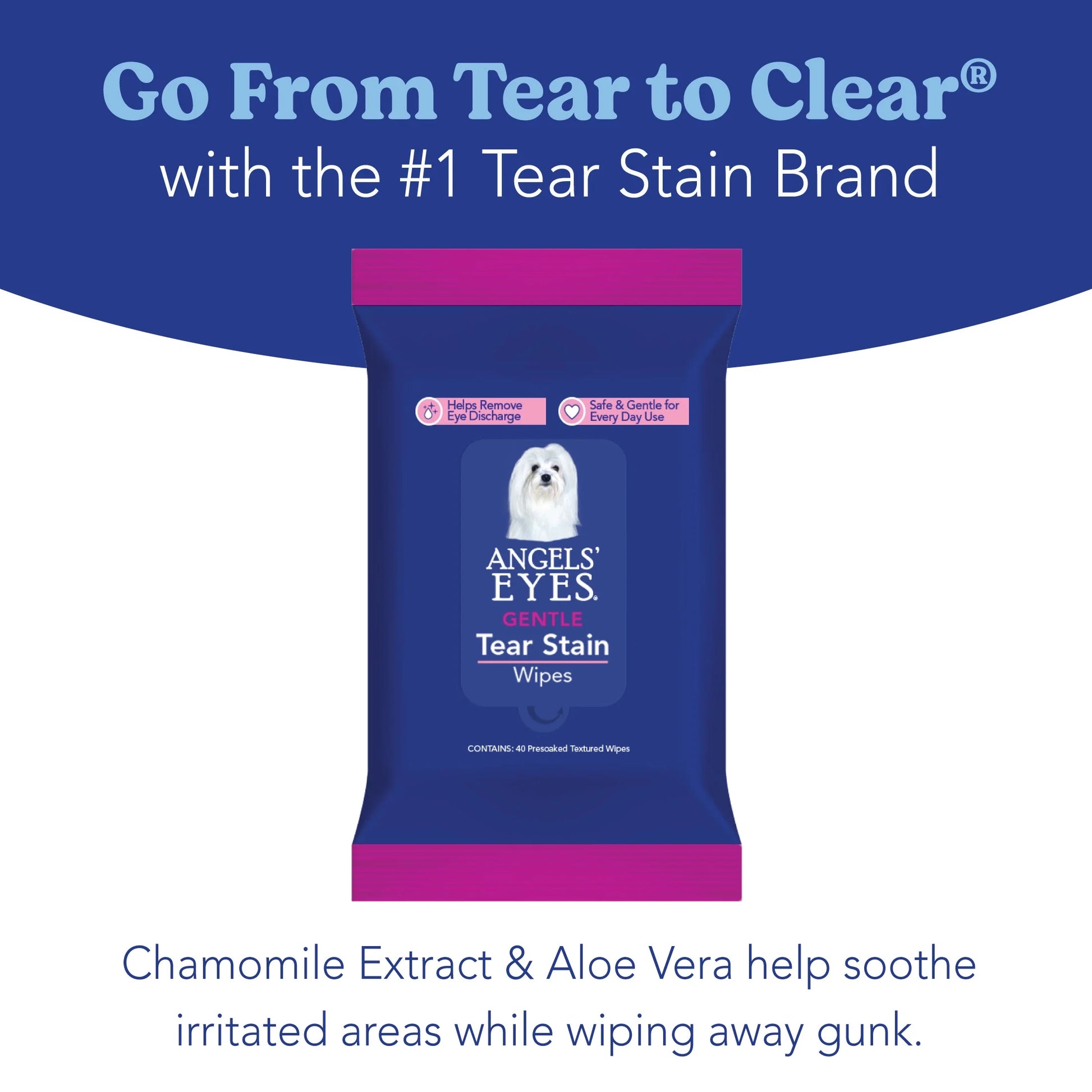 Angels’ Eyes Gentle Tear Stain Wipes for Dogs and Cats, 40 Presoaked Wipes