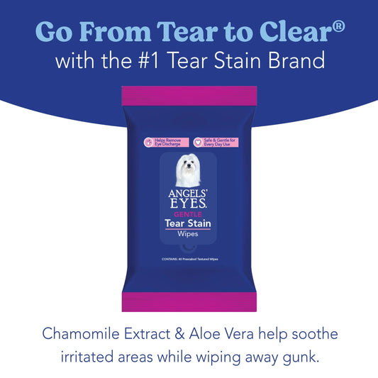 Angels’ Eyes Gentle Tear Stain Wipes for Dogs and Cats, 40 Presoaked Wipes