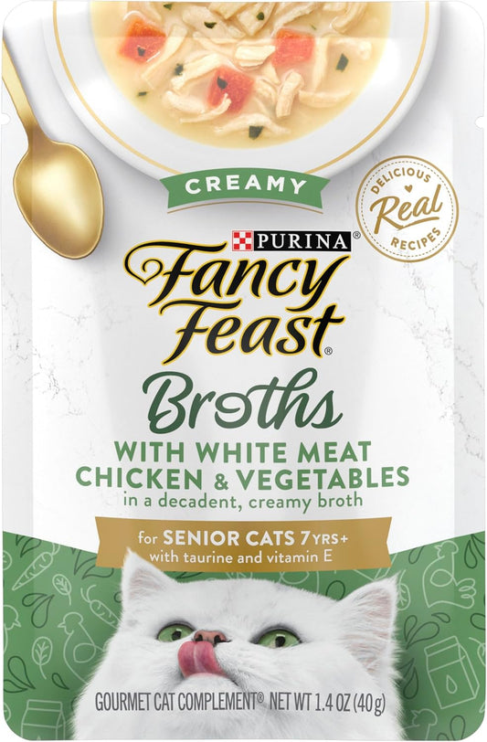 Purina  Broths Creamy Senior Cat Food Topper with White Meat Chicken & Vegetables, Pack of 16, 1.4 Oz Pouches