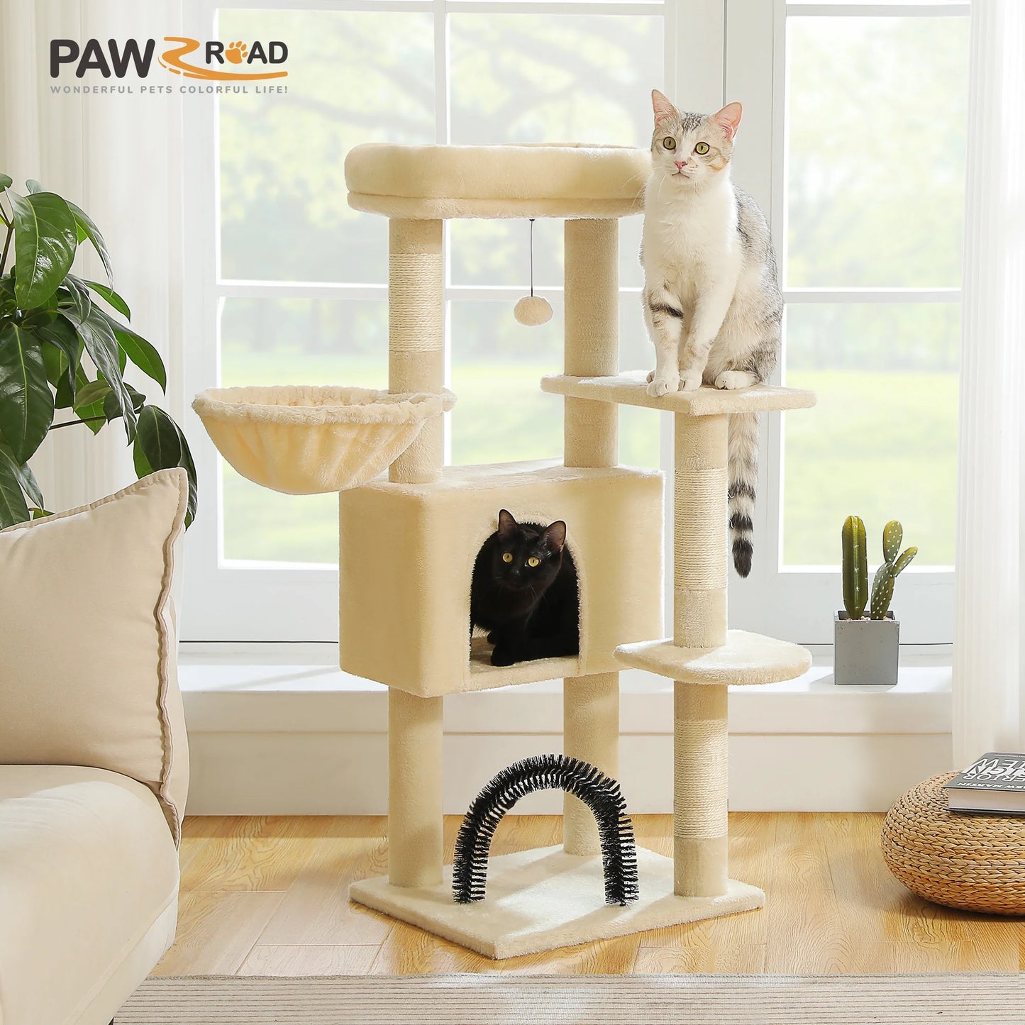 42" Cat Tree Condo with Large Perch Scratching Posts for Indoor Cats, Beige