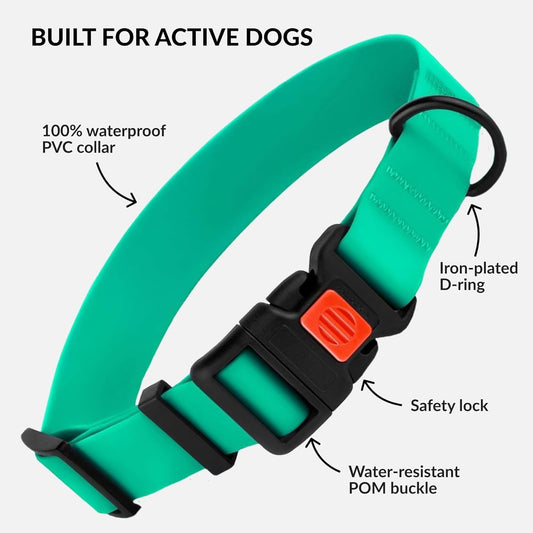 Waterproof Dog Collar - Silicone, Plastic Collar, Odor-Resistant, Easy to Clean, for Large, Medium, Small Dogs - Adjustable Collar with Breakaway Buckle (Neck Fit 12"-16", Mint Green)