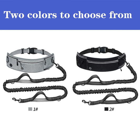 Hands Free Dog Leash for Dogs & Multi-Function Pockets,Adjustable Waist Belt Leash for Dog Walking-Leashes for Medium & Large Breeds-Pouch,Outdoor Training Leash, Retractable Bungee,Padded Handles