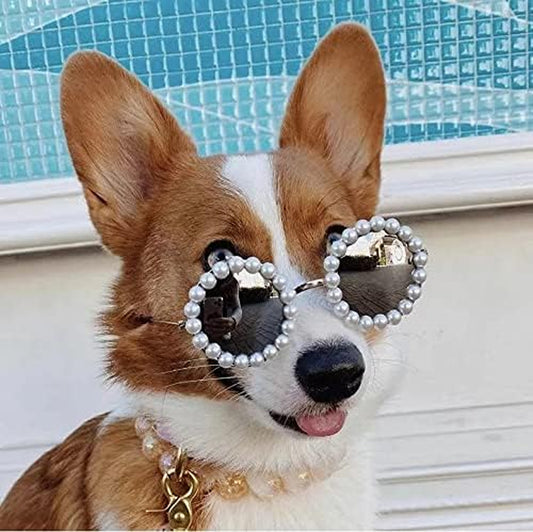 Pearl Dog Sunglasses for Costume Party Dog Accessories Glasses Eye-Wear UV Protection Pet Windproof Glasses (L,4.3")