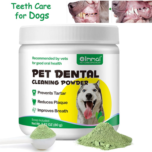 Dental Health Powder for Dogs, Dog Oral Care Dental Care Powder with Probiotics, Dog'S Teeth Cleaning, Fresh Breath, Plaque, Tartar - 80G