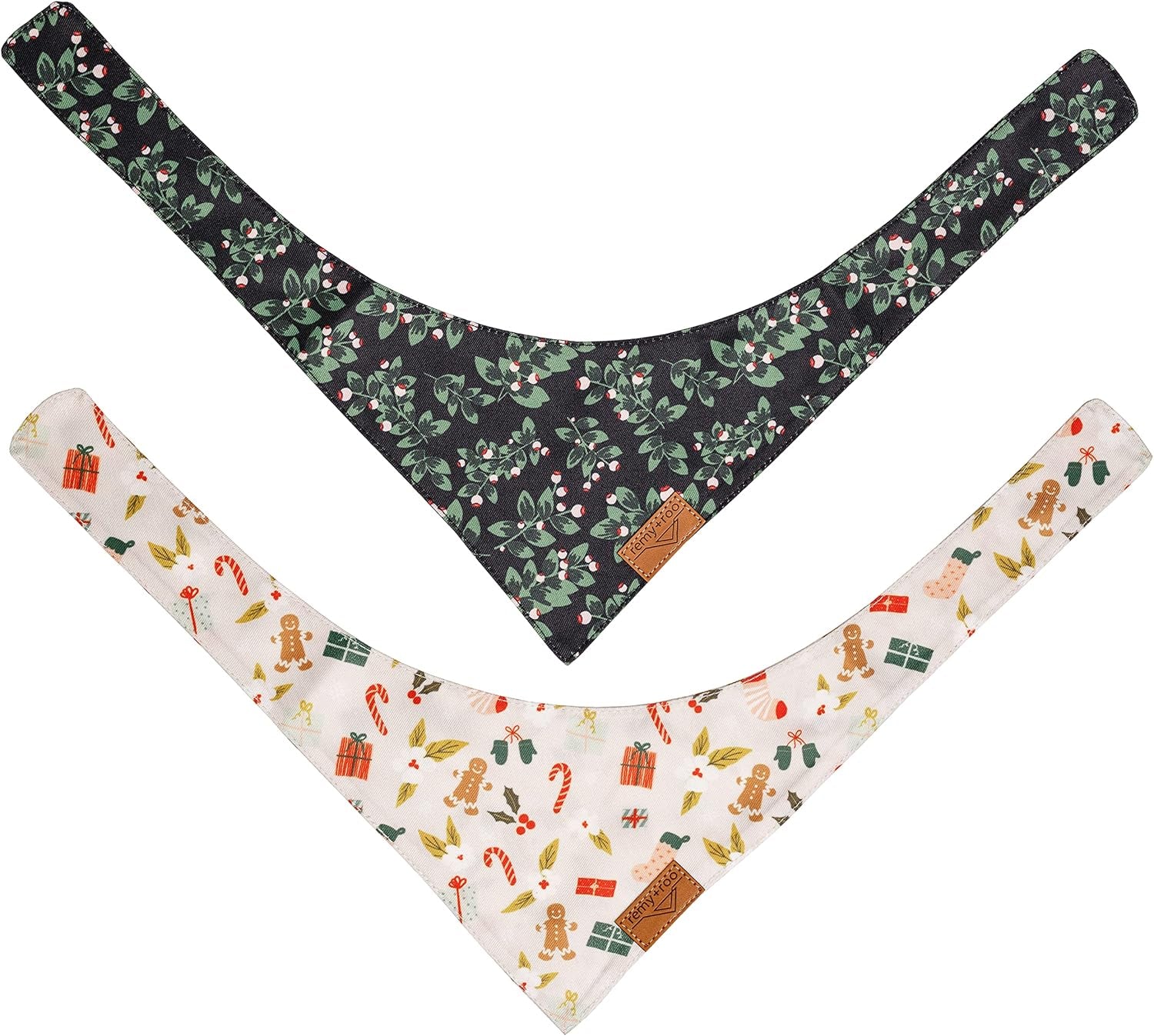 Dog Bandanas - 2 Pack | Holly Set | Premium Durable Fabric | Patented Shape Bandanas for Dogs | Adjustable Fit | Multiple Sizes Offered