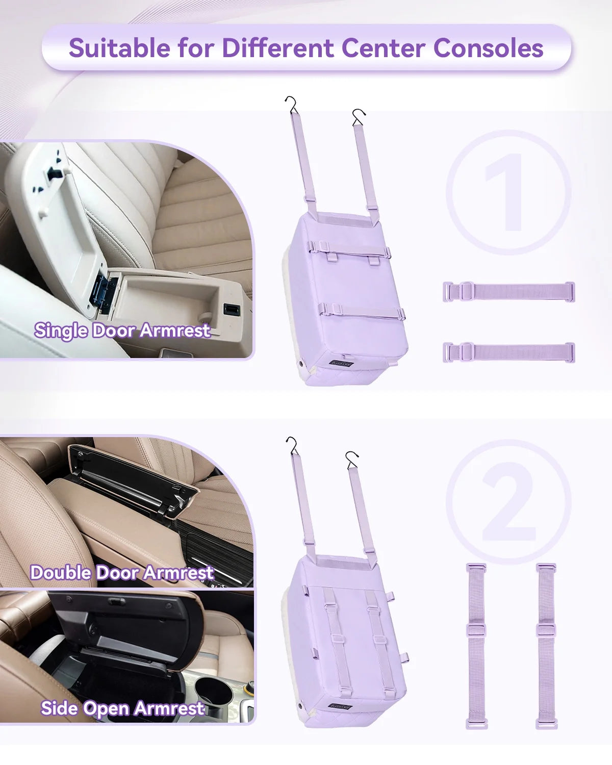 Cat Car Seat with Safe Protection Hooks, Center Console Dog Car Seat with Upgraded Safety Tethers, Washable Cushion, Dog Car Seats for Small Dogs up to 9 Lbs (Purple)