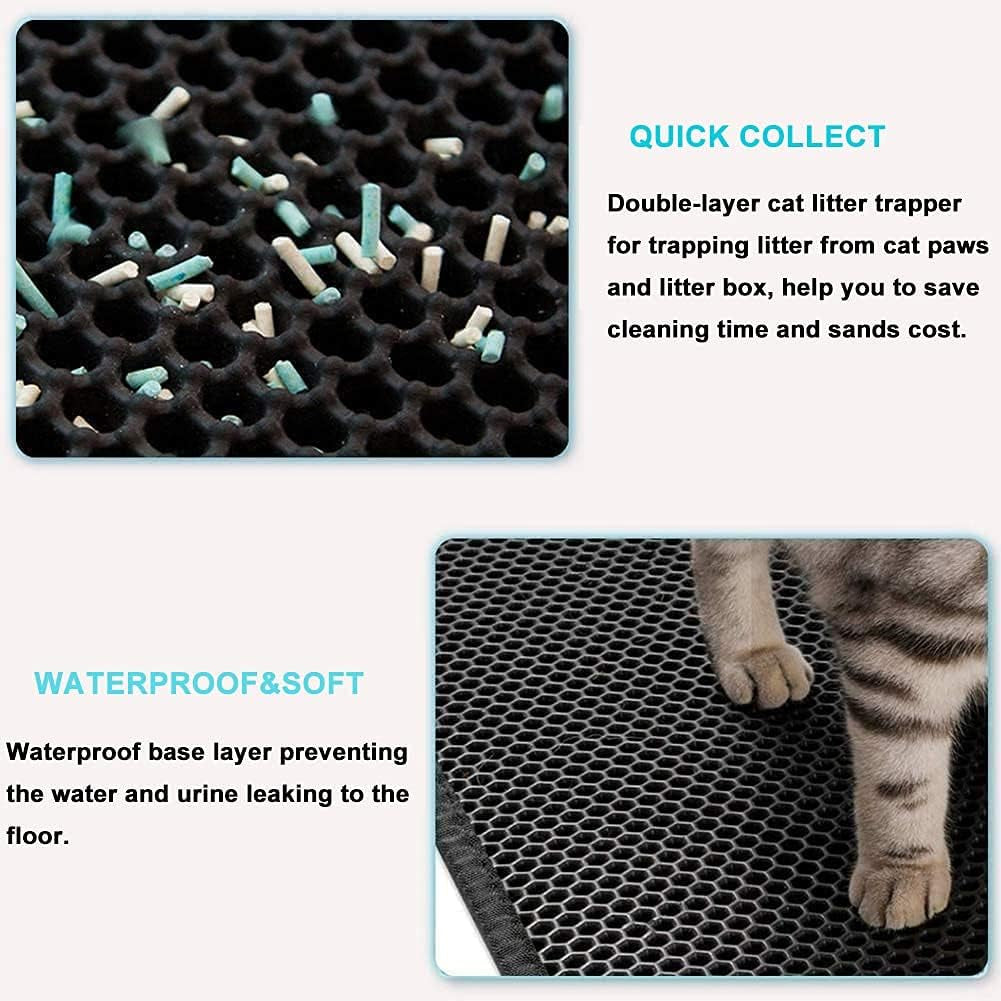 Cat Litter Mat Kitty Litter Trapping Mat Honeycomb Mats Waterproof Double Layer anti Tracking Kitty Mats Catcher Litter Tray Box Rug Carpet (19.7'' X 15.7'', Black)