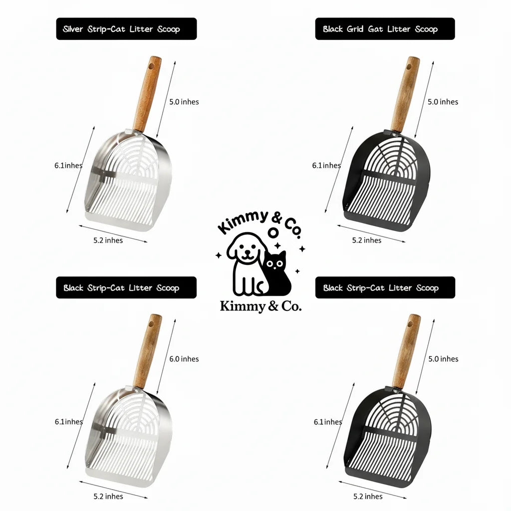 Kimmy&Co Solid Wood Cat Litter Scoop - Heavy Duty Non-Stick Metal Sifter - Deep Shovel for Easy Cleaning