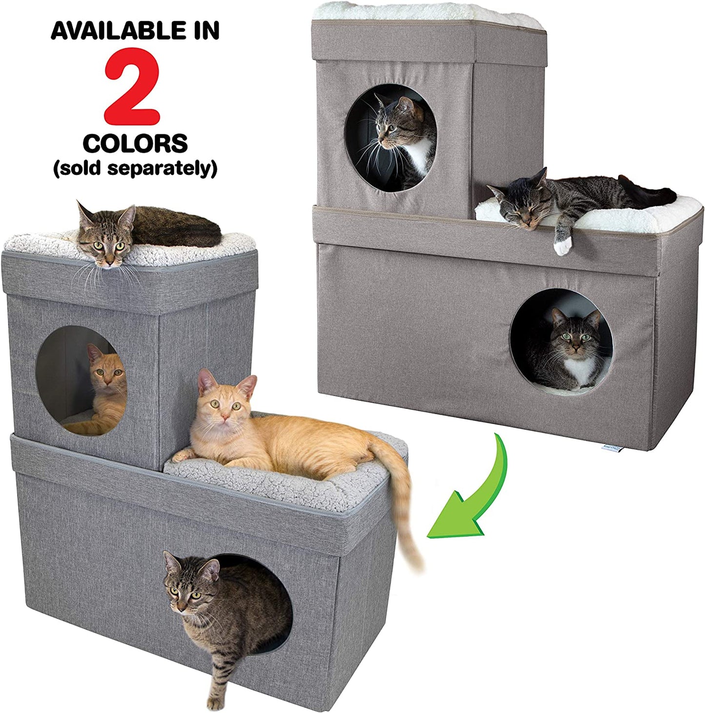 Large Stackable Tan Cat Condo, Cat Cube, Cat House, Pop up Bed, Cat Ottoman (CM-10074-CS01)