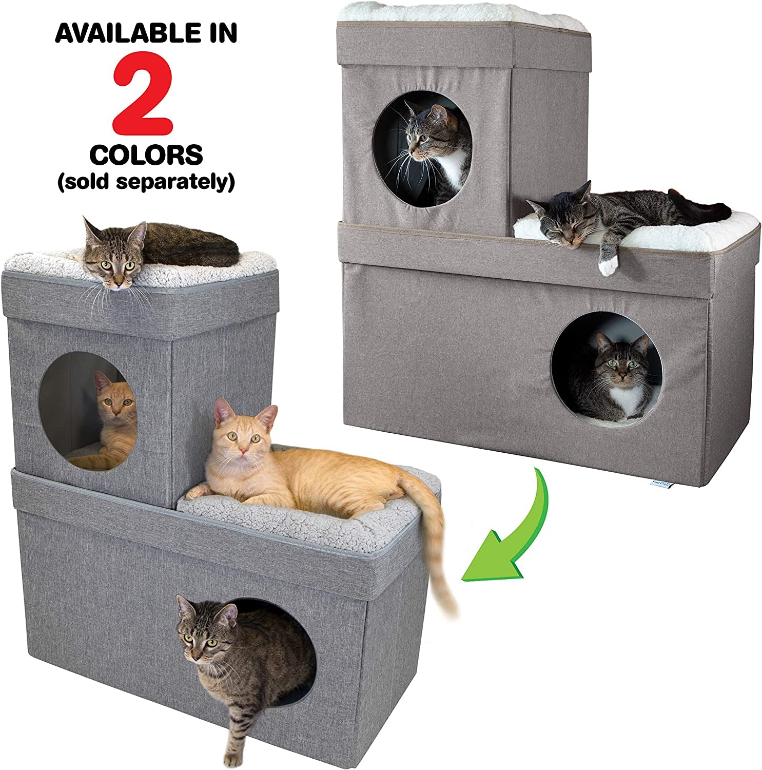 Large Stackable Tan Cat Condo, Cat Cube, Cat House, Pop up Bed, Cat Ottoman (CM-10074-CS01)