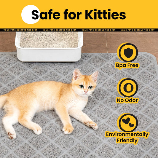 Cat Litter Mat, 24" X 17" Premium Durable PVC, Non-Slip, Less Waste, Urine Waterproof