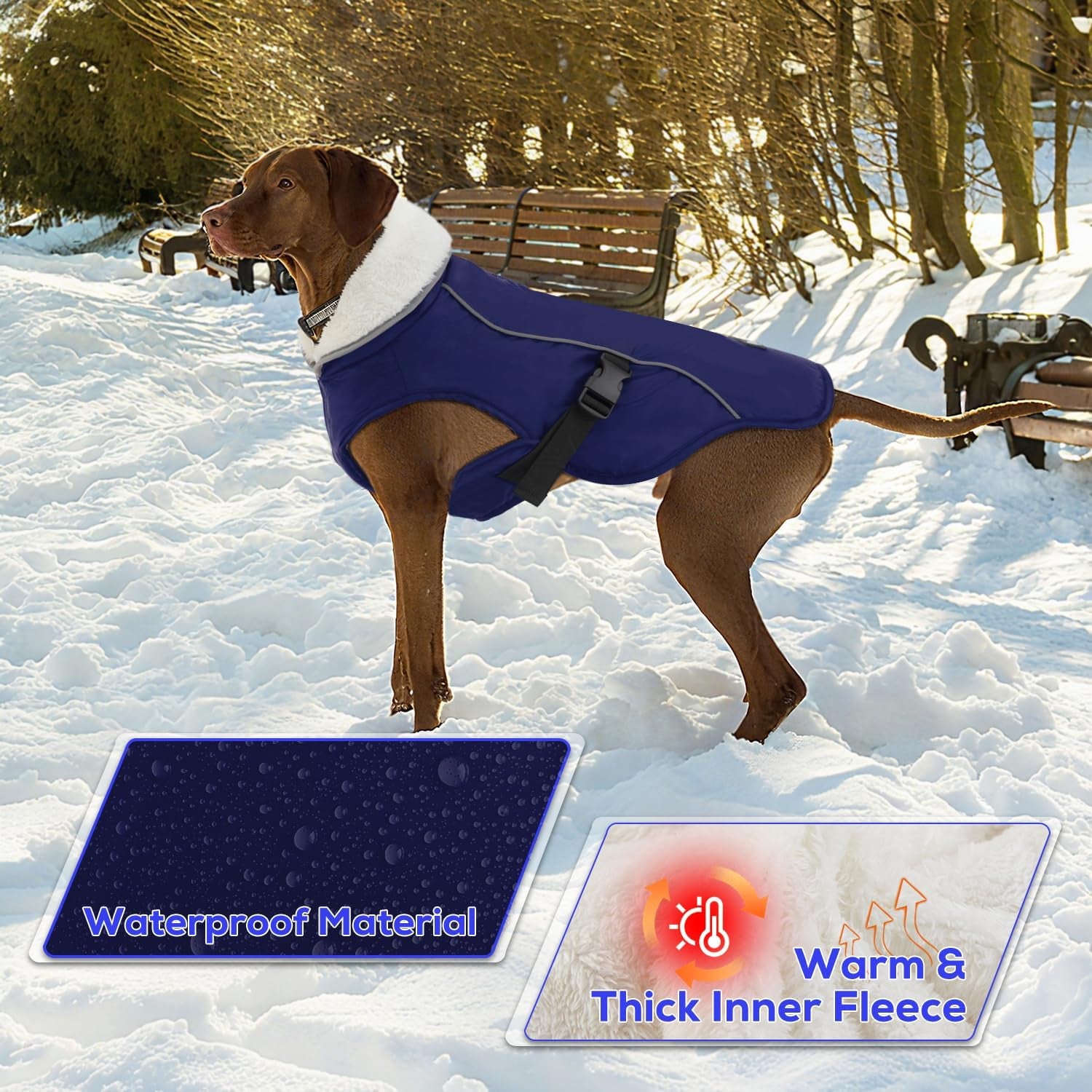 Dog Cold Weather Coats, Fleece Lining Small/Medium/Large Dog Jacket for Winter, Warm Waterproof Pet Winter Clothes for Large Dogs, Blue XL