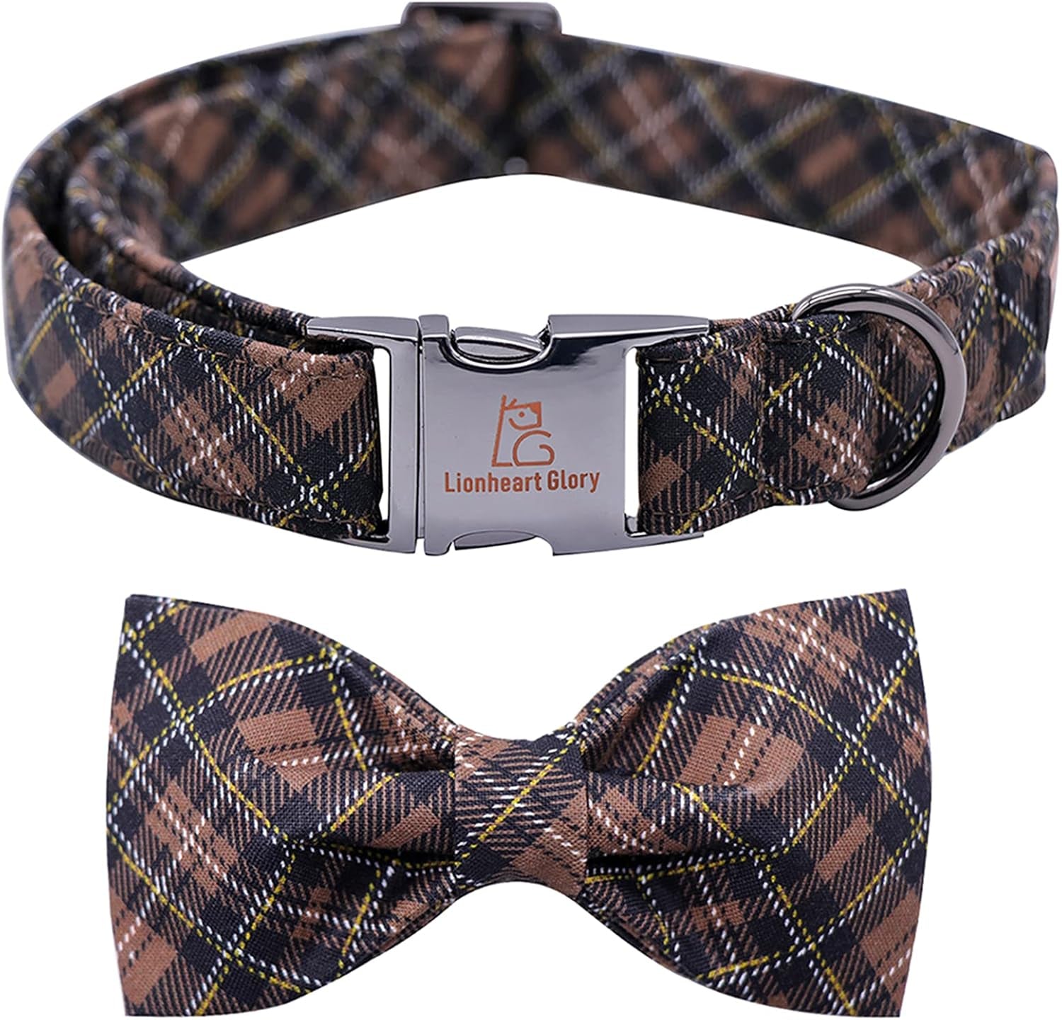 Premium Plaid Dog Collars, Bowtie Dog Collar, Adjustable Heavy Duty Dog Collar with Bow for Medium Dogs