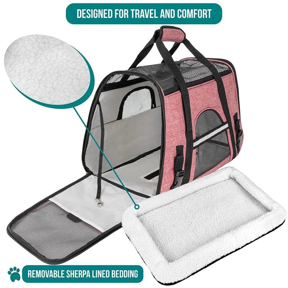 Airline Approved Pet Carrier for Cat, Soft Sided Dog Carrier Small Dog, Cat Travel Supply Accessories Indoor Cats, Ventilated Pet Carrying Bag Medium Large Kitten Puppy, Small Heather White Red