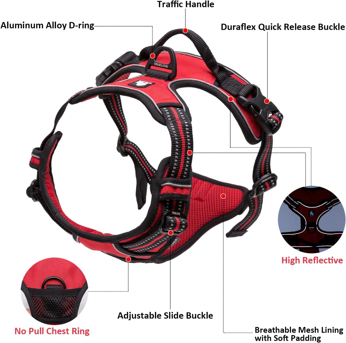 Adjustable No-Pull Dog Harness Reflective Pup Vest Harnesses Comfortable Control Brilliant Colors Truelove Tlh5651(Grass Green,Xs)