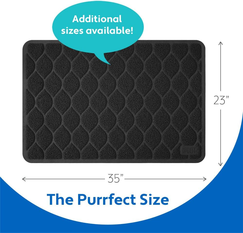 Waterproof BPA Free Cat Litter Box Trapping Mat, Easy Clean Floors, Textured Backing, Soft on Sensitive Kitty Paws, Cats Accessories, Less Waste, Stays in Place, 35X23, Black