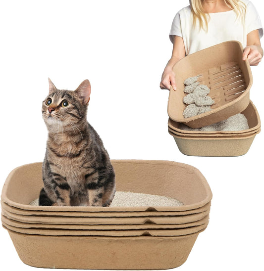 (Set of 1 Litter Box & 5 Sifting Liners) Disposable Sifting Cat Litter Box Large, 6 Count, Durable Portable for Travel and Home Odor Control