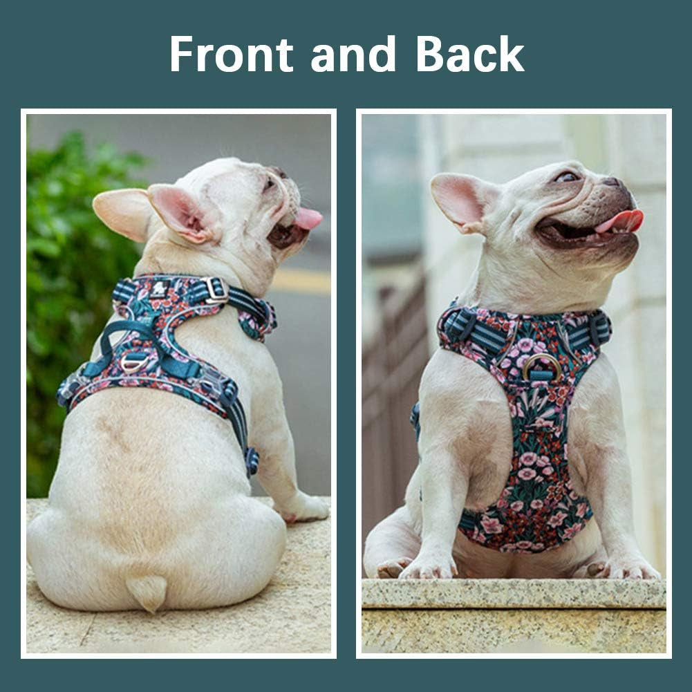 ® Floral No Pull Dog Harness Reflective Dog Vest Harness with Front & Back 2 Leash Clips and Easy Control Handle for Small Medium Large Dogs 3 Snap Buckles Easy to Put on & Take Off