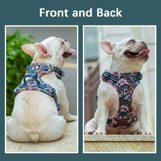 ® Floral No Pull Dog Harness Reflective Dog Vest Harness with Front & Back 2 Leash Clips and Easy Control Handle for Small Medium Large Dogs 3 Snap Buckles Easy to Put on & Take Off