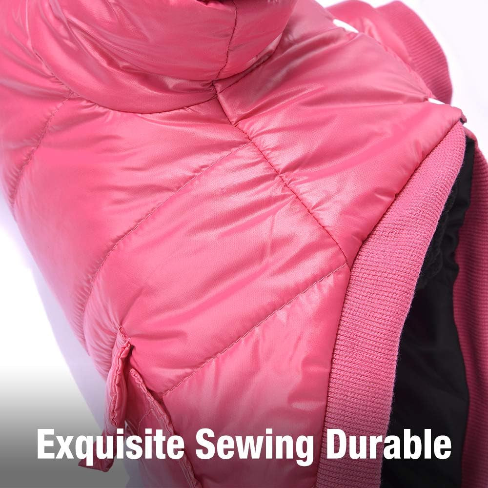 Dog Coat for Small Dogs, Windproof Doggie Puffer Jacket with Leash Hole, Extra Warm Dog Jacket Winter Coat, Pink M