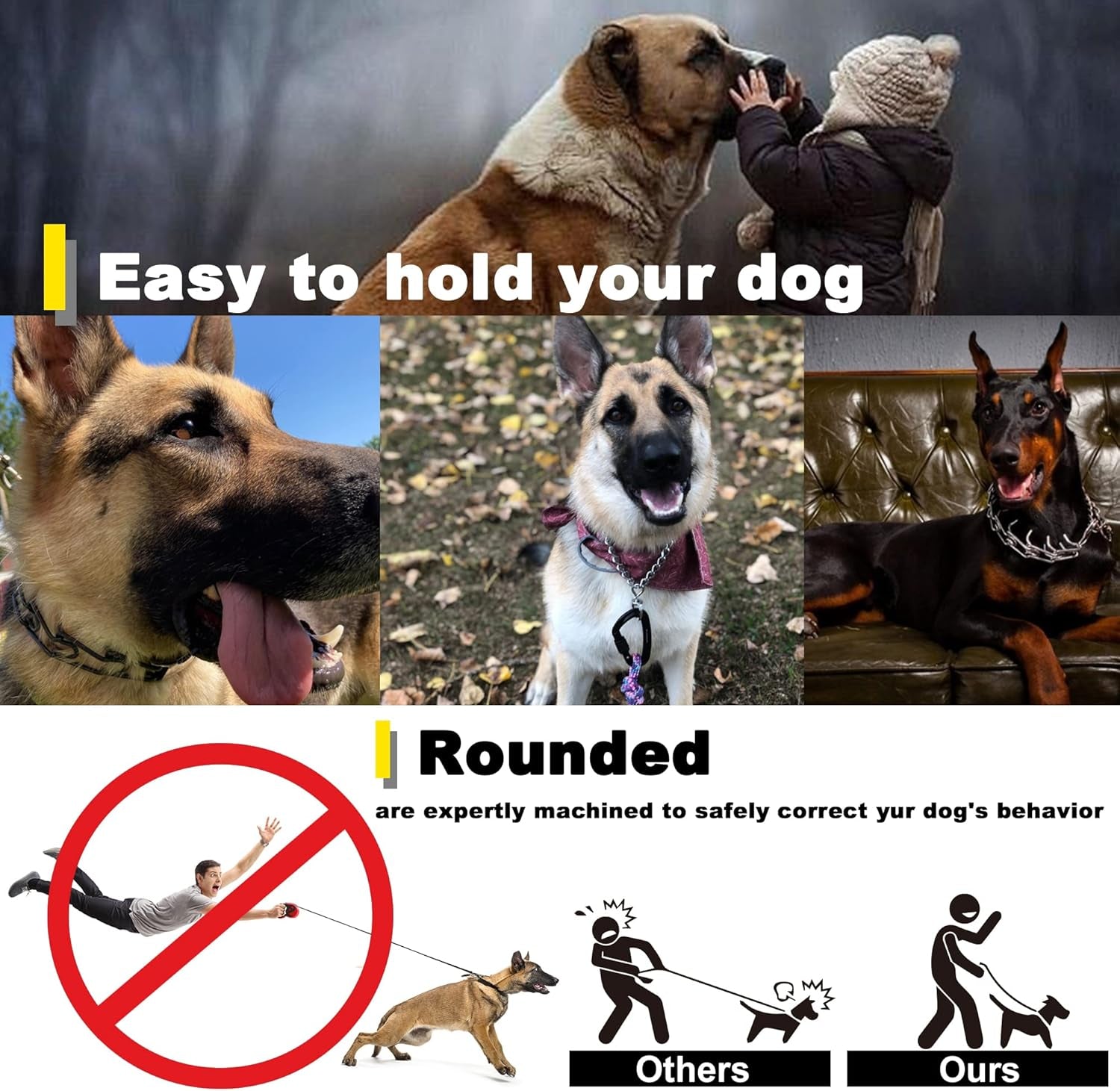 Dog Prong Traing Collar,Choke Pinch Collar for Dogs Quick Release Spike Collars No Pull Martingale Adjustable for Large Medium Small Breeds Dogs Stainless Steel (12"~28" Black 3.0Mm)