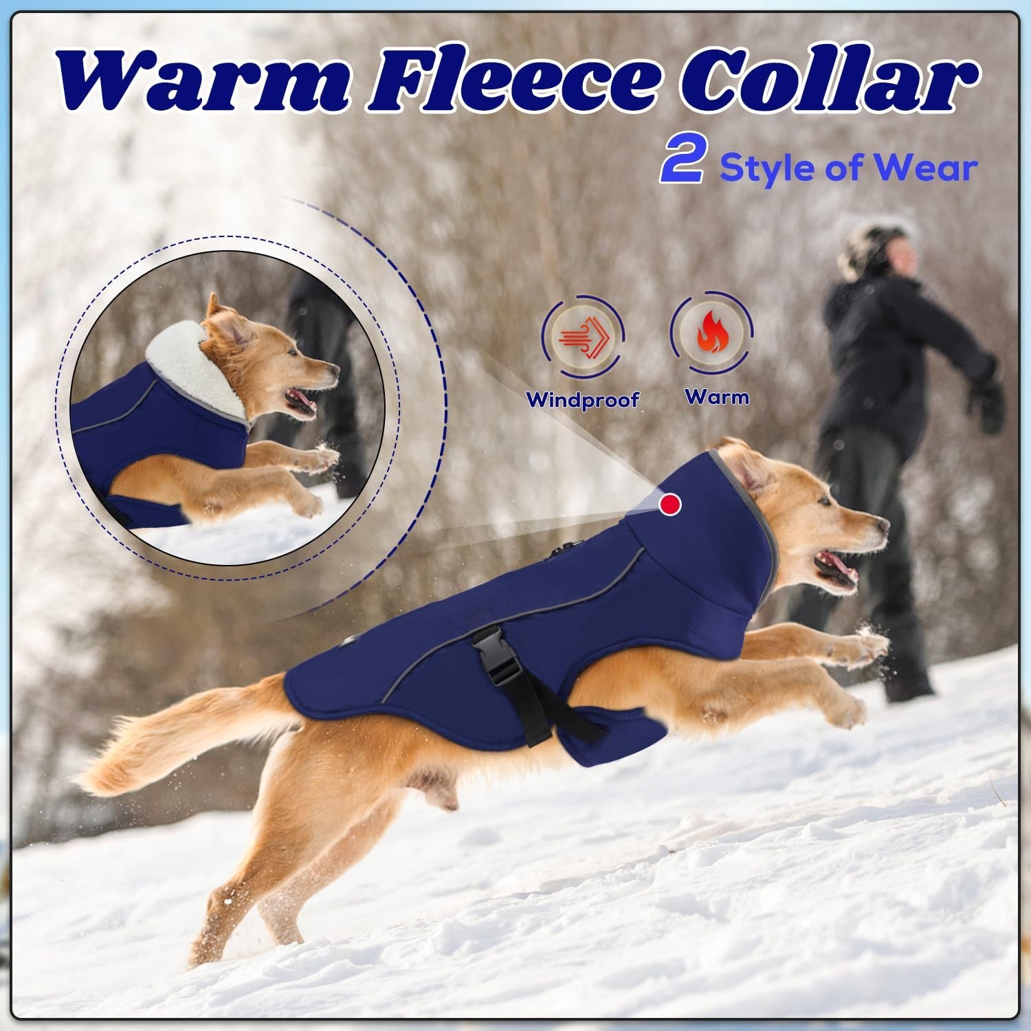 Dog Cold Weather Coats, Fleece Lining Small/Medium/Large Dog Jacket for Winter, Warm Waterproof Pet Winter Clothes for Large Dogs, Blue XL