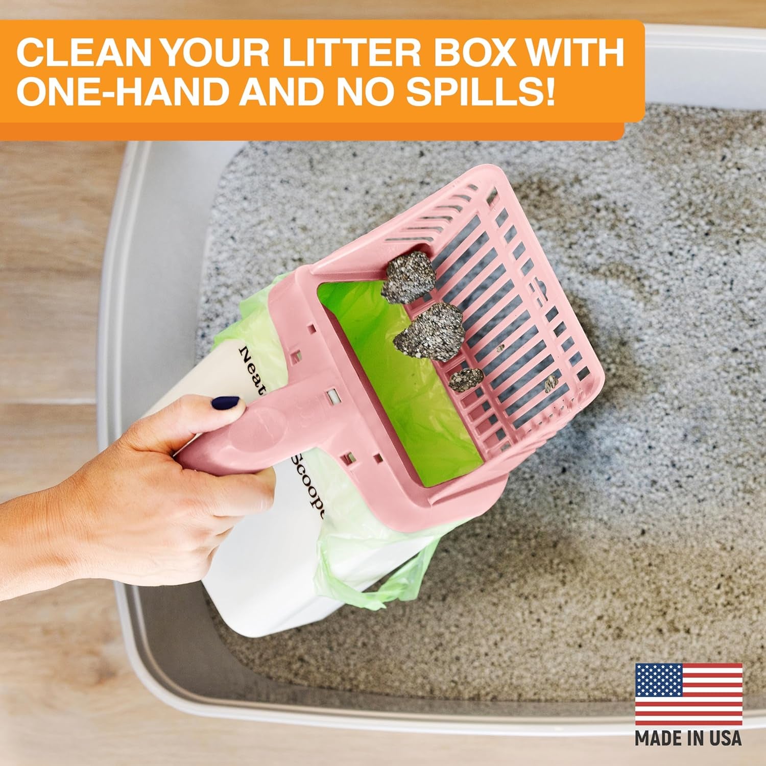 Neater Scooper Standard Cat Litter Scoop, 195 Refill Bags – Mess-Free Cat Litter Scooper with Bag, Spill-Proof Kitty Box Sifter, Bin Doubles as Scoop Holder, for Single-Cat Household