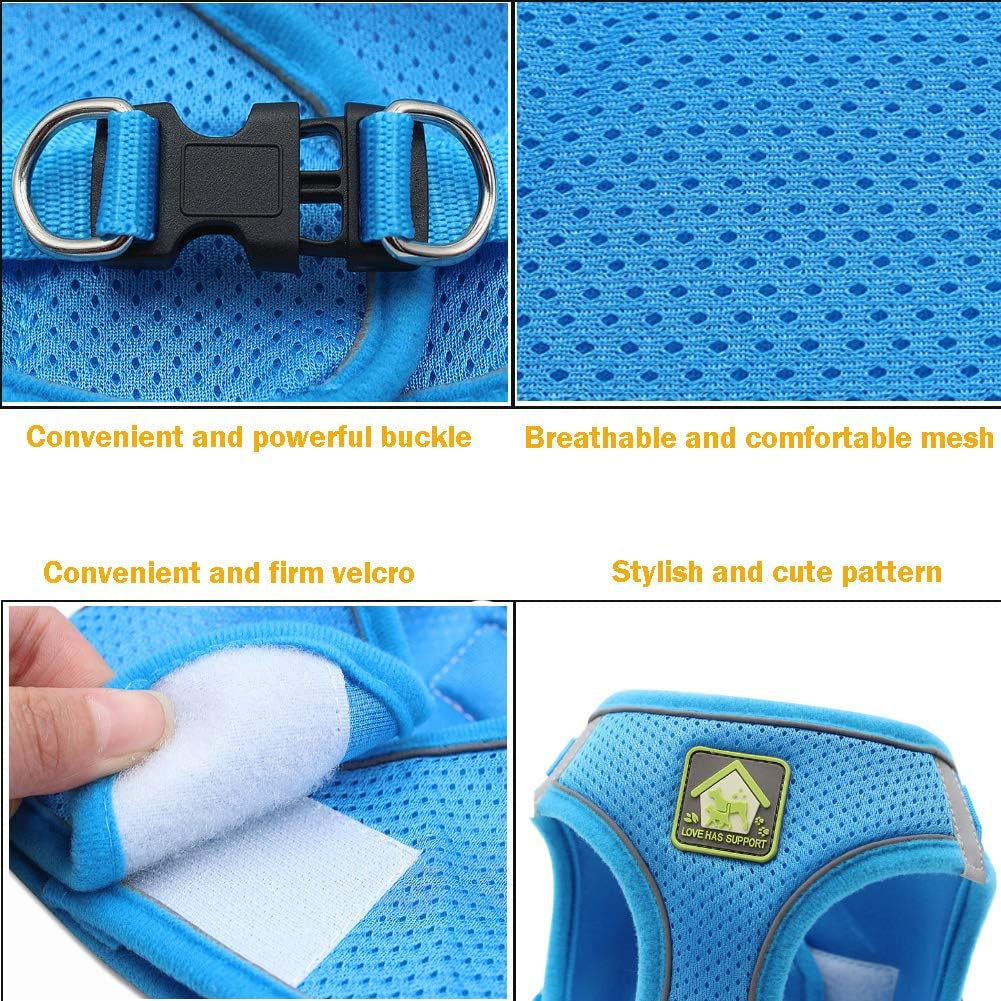 Dog Harness and Leash Set, No Pull Breathable Soft Mesh Puppy Vest Harness Reflective Adjustable Pet Harnesses for Small Medium Dogs and Cats - Outdoor Easy Control for Walking